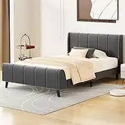 ALFORDSON Bed Frame Base King Single Size HUNDOLF Series, Mattress Topper Platform Foundation with Velvet Upholstery for Bedroom, Velvet Grey
