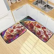XYMZR Kitchen Mat Pizza Abstract Food for Floor, 2 Piece, Non Slip Washable Kitchen Rugs for Kitchen & Home Decor, Sink, Bathroom 19.7” x 27.6” + 19.7” + 47.2”