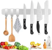Ninonly 40CM Magnetic Knife Holder for Wall Magnetic Knife Strip Self Adhesive with 3 Hooks Stainless Steel Magnetic Kitchen Knife Holder Self-Adhesive Glue for Knives, Utensils and Tools