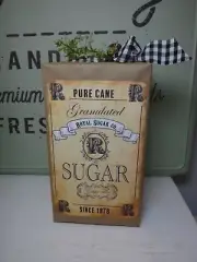 Handmade Primitive style Sugar box with home-spun ribbon and sprigs of greenery