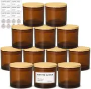 4oz Candle Jars 12 Pack- Amber Empty Glass Candle Jars with Bamboo Lids - Amber