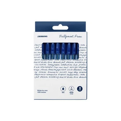 J.Burrows Ballpoint Pens Blue 10 Pack