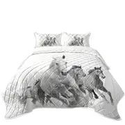 Black and White Running Horses Coverlet