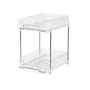 White Double Shelf Cosmetics Storage Box Large Capacity Desktop Organizer Stand