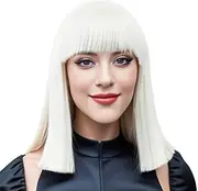 IMISSU Short Natural Cut Hair Cosplay Wig with Straight Bangs Halloween Costume Party Bob Wigs for Women (White)