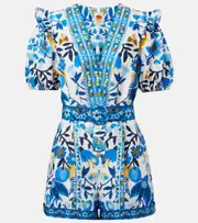 [Farm Rio] Farm Rio Printed cotton jumpsuit AU 6 blue