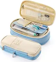 Coolzon Expandable School Bag, Large Capacity Pencil case, Pencil Bag, Stationery Bag, Light Blue, Compact