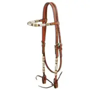 Western Natural Leather Rawhide Braided Brow band Style Headstall with Ferrell