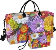 [ZRYSMY] Duffel Bag for Traveling, Florals Colorful Pattern Travel Bag Gym Bag, with Multiple Interior Pockets Shoulder Weekender Bag for Women Men with Toiletry Bag 20.5L x 1.9W x 13.8H, Multi-Colored