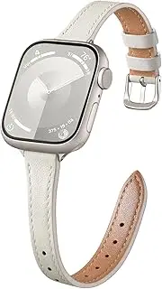 WJK Slim Leather Band Compatible with Apple Watch Series 10 9 8 7 6 5 4 3 2 1 SE iWatch 38mm 40mm 41mm 42mm Women, Top Grain Genuine Leather Thin Wristband for Apple Watch Ultra 2/Ultra, Multi Colors