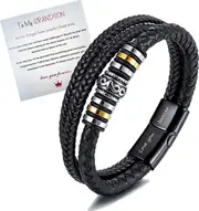 Morakot To My Son/To My Grandson Bracelet- "I Will Always Be With You" Braided Leather Bracelet for Men Boys, Stainless Steel Inspirational Wristba...