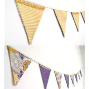 REVERSABLE Flag BUNTING Floral Striped 2 in 1 Purple Gold Vintage-Lace Handmade