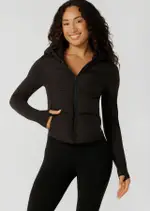[Lorna Jane] Warm Up Thermal Combo Puffer Jacket in Black, Polyester, Size - Small S Black