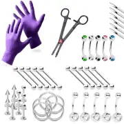 42-Piece Piercing Kit for Lip Belly Eyebrow Tongue Ear Tools 14G