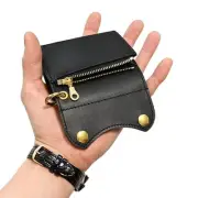 Cowhide Compact Tracker Wallet Black Leather Mini 8cm Card Holder Used