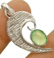 Natural Faceted Aqua Chalcedony 925 Sterling Silver Pendant 1 1/2" Long @B4-3