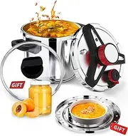 3-In-1 304 Stainless Steel Pressure Cooker 6 Liter: [Explosion-Proof] [3 PSI Settings], One-Hand Locking, Induction Compatible, Glass Lid & Steamer Rack Included, Olla de Presion, Meat、Soup (6L)