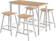 Artiss Bar Table and Stools Set Solid Wood Dining Desk Kitchen Chairs Cafe Pub