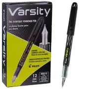 Pilot Varsity Fountain Pen Box/12 Med Nib Black Ink Office School Disposable