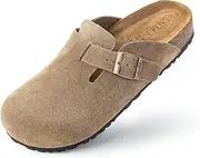 [ALGF] Women's Suede Clogs Soft Cork Footbed Leather Mules Comfort Potato Shoes with Arch Support