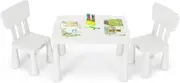 BABY JOY Kids Table and Chair Set, 3 Piece Children Activity Table for Reading, Drawing, Writing, Snack Time & Arts Crafts, Toddler Play Study Dining Desk & Chair for Preschool & Playroom (White)