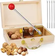 Nut Cracker for All Nuts Heavy Duty Walnut Cracker with Wooden Gift Box Adjustable Nut Tongs Portable Manual Nut Cracker Tool for Walnut Pecan Macadamia Hazelnuts Chestnuts and More-4 Picks Included