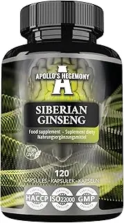 Siberian Ginseng 500 mg - 120 Vegan Capsules - 4 Month Extract Standarized to 0,8% eleutherosides B + E - Dietary Supplement by Apollo's Hegemony