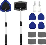 Windshield Cleaning Tool Expandable Car Window Cleaner Inside Cleaning Tool Auto Glass Cleaner Wand with Reusable Microfiber Aluminum Handle Glass Wiper Kit