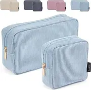 MAGEFY 2Pcs Makeup Bags, Small Corduroy Makeup Pouch Cute Makeup Bag Cosmetic Bags for Purse with Zipper Mini Make Up Bag for Women -Blue