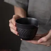 Handmade Jumping Knife Ceramic Justice Cup Black Gilt Silver Kung Fu Tea Set