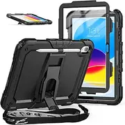 SEYMAC stock Case for iPad 11th Gen 11 Inch 2025/10th Generation 10.9 Inch 2022 with Screen Protector, Pencil Holder, Portable Shoulder Strap, Foldable Stand, Drop-Proof Function, Black