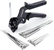 Metal Zip Tie Tool Stainless Steel Cable Gun Cutter Black + Ties