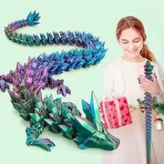 Usoway 3D Printed Dragon, 24 Inch Crystal Dragon, Bigger Fidget Toys Adults, 3D Printed Articulated Dragon for Home Office Car Desk Decor Toys, Dragon Eggs Gift Given on Birthday (Blue Green Purple)