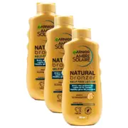 3PK Garnier 200ml Medium Self Tan Lotion Bottle Natural Bronzer Vit E Nourishing