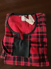 Victoria's Secret Top Womens L Reg Red Plaid PJ Top Waffle Long Sleeve NWT