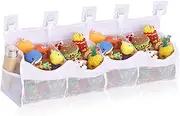 Shengsenfu Horizontal Large Openings Bath Toy Organizer for Tub High Capacity Mesh Baby Bathtub Toy Storage Bag with 5 Strong Self Adhesive Hooks Quick-Dry Shower Toy Tidy Basket (4 Squares)