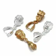 50pcs Brass Leaf Pinch Bails Ice Pick Pendant Holder Findings Mixed Color 13x8mm