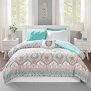 Intelligent Design Complete Bed in A Bag Casual Boho Comforter with Sheet Set Decorative Pillow, All Season Bedding Set, Full, Vinnie Aqua 8 Piece