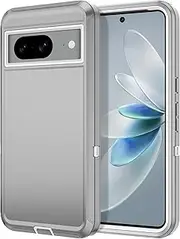 [Hucasok] for Google Pixel 8 Case Shockproof Rugged Full Body Protection Scratch Resistant Heavy Duty Dust/Drop Proof 3-Layer Cover Case for Google Pixel 8 6.2 inch,Grey/White