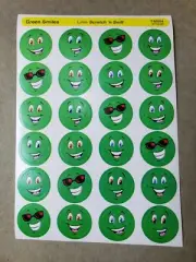 Vtg Scratch & Sniff Stickers Trend T-83204 Lime Green Smiles Faces Sheet 24