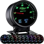 GlowShift 3in1 Analog 60 PSI Boost Gauge Kit with Digital 2200 F Pyrometer Exhaust Gas Temperature EGT & 150 PSI Pressure Readings - 10 Selectable LED Colors - Black Dial - Clear Lens - 2-3/8" 60mm