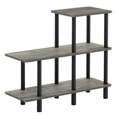 Pemberly Row Engineered Wood 3-Tier Cube Ladder Shelf in Oak Gray/Black