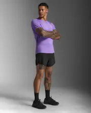 Light Speed Tech Tee, 2XU, XL, Grape Fizz/Black Reflective, Male
