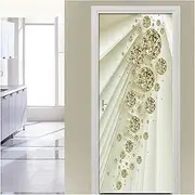 Door Stickers Door Mural 3D Abstract Space Golden Sphere Door Sticker Home Decor Self-Adhesive Wall Decals(95x215cm)