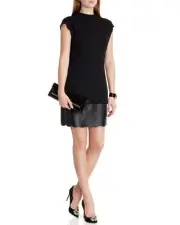Ted Baker London Feabee Scallop Leather Hem Dress Sz 1 (US 0-2) Black