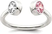 [JewelryWeb] 925 Sterling Silver Solid Polished Pink and White CZ Simulated Diamond Adjustable Ring Band Style-Ring for Women