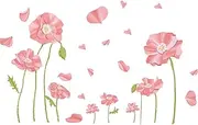 Pinenjoy Pink Flower Wall Decals Fresh Garden Floral Wall Sticker 47x29inch Removable Self-Adhesive Vinyl Wall Murals for Girls Bedroom Living Room TV Background Nursery Wall Art Decors