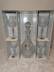 Vintage Block Hand Made 24% Full Lead Crystal Wine Decanter 6pc Set NIB