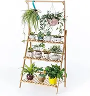Bamboo 3-Tier Hanging Plant Stand Planter Shelves Flower Pot Organizer Rack Folding Display Shelving Plants Shelf Unit Holder