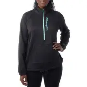 Champion Women's Quarter Zip Pullover Fleece Sweatshirt Pockets (Black, Large)